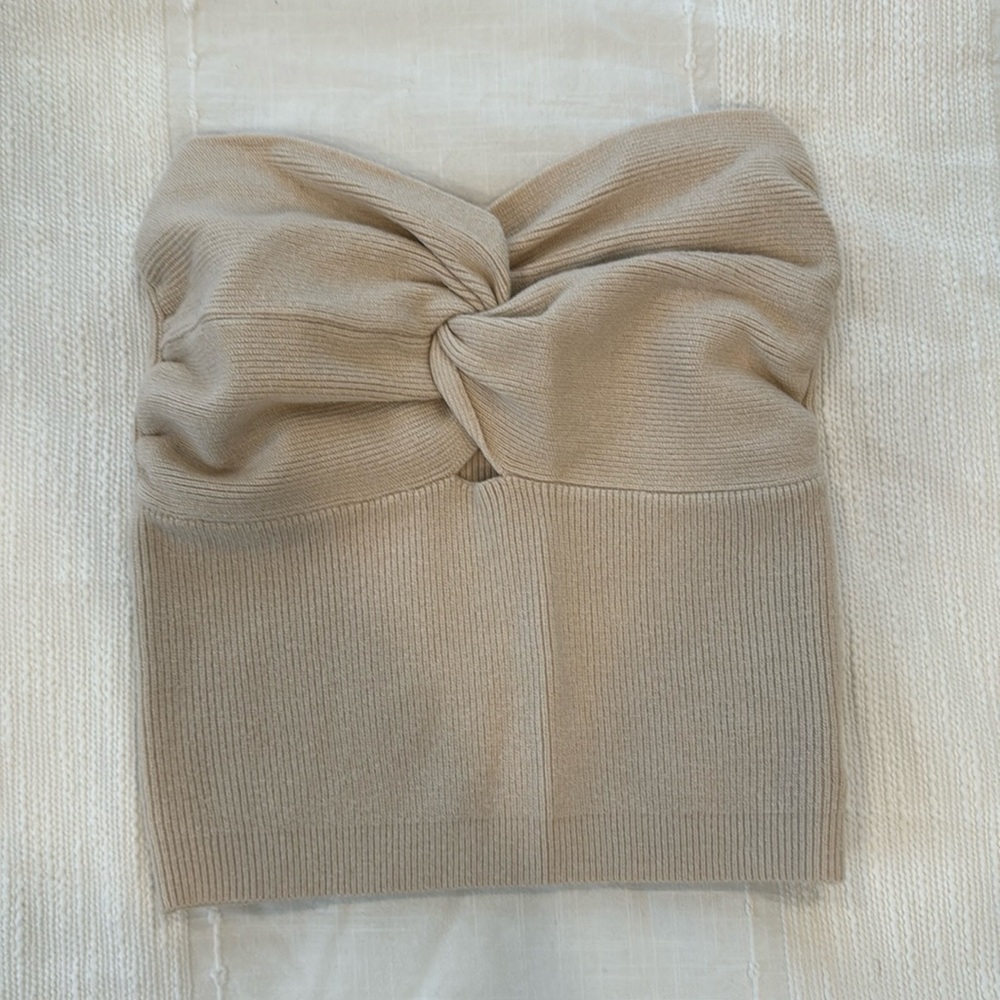 Strapless Twist Front Ribbed Top